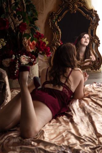 Elegant red lingerie boudoir portrait - Kansas City fine art photography