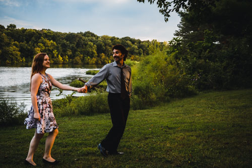 Natural engagement photography by the lake - Kansas City outdoor session