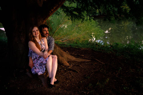 Dusk engagement portrait under tree - Kansas City natural light photography