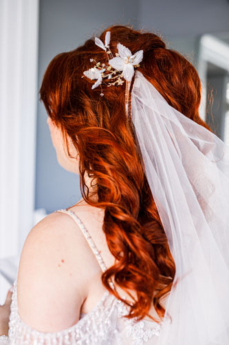 Bridal hair detail with flowers and veil - Kansas City wedding photographer