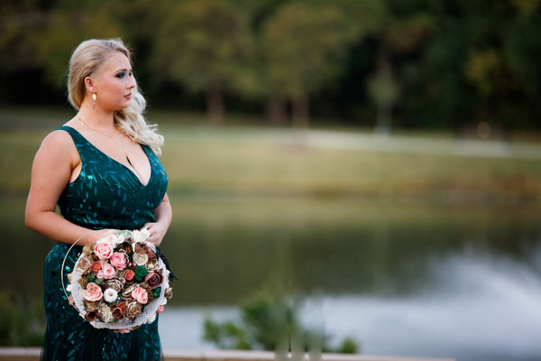 Maid of honor portrait in green dress - Kansas City wedding photographer