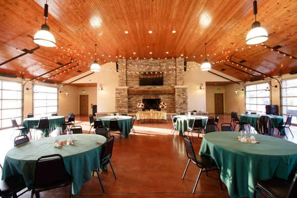 Wedding reception venue with green decor - Kansas City wedding photography